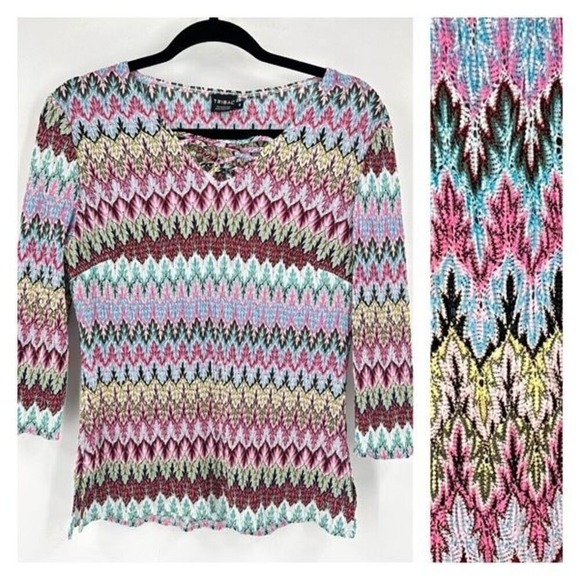 Tribal Rainbow Stretch Peasant Knit Top Small ‎ Y2K inspired Boho Hippie Peasant - Picture 2 of 11